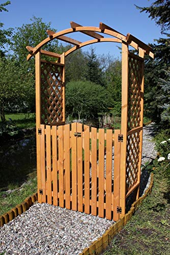 Beauty.Scouts Set: Pergola mit Tür Michi, Kiefer, honigbraun, 132 x 70 x 209 cm, Gartenpergola, Rankhilfe, Garten