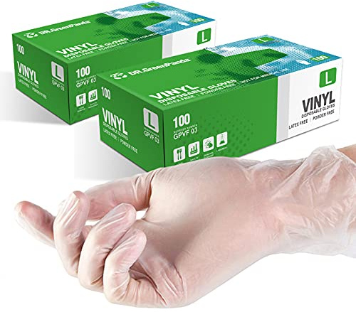 Dr.GreenPanda Large 200pcs Clear Vinyl 3mil Disposable Food Safe Gloves for Food Service Food Prep Food Handling Cooking Cleaning Multipurpose Light Work Latex Free Powder Free Non-Sterile