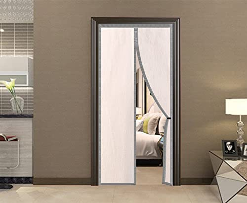Magnetic Insulated Door Screen, The Whole Blackout Thermal Screen Door Self-Closing Privacy Thick Fabrics Door Curtain for Air Conditioner Room, Bedroom-Hands Free, Fit Doors Size Up to 36 x 82
