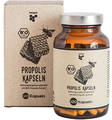 beegut BIO Propolis Kapseln, 120 Kapseln in pflanzlicher Kapselhülle mit BIO Propolis Extrakt, nachhaltige Verpackung