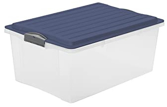 Rotho Kompakt förvaringslåda 38 l med lock, plast (PP) BPA-fri, blå, A3/38 l (57,0 x 40,0 x 25,0 cm)