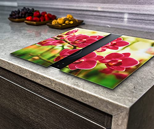 Herdabdeckplatte Schneidebrett Hartglas Orchidee Blume 2er Set Va Art Glas (2X Breite 40 x Höhe 52/cm)