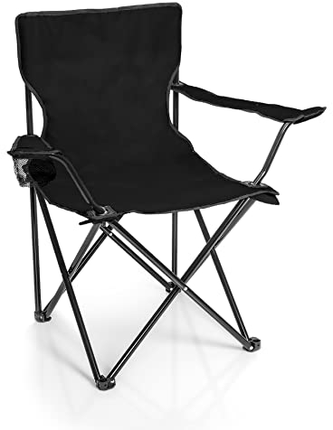 BigDean Faltstuhl SCHWARZ Campingstuhl Anglerstuhl mit Getränkehalter & Tragetasche - Anglersessel klappbar - Klappstuhl Gartenstuhl Faltstuhl Relaxsessel Angelsessel faltbar