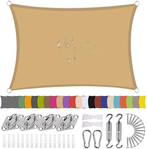 Tenda a Vela 4x8m Giallo Sabbia, Tenda Ombreggiante, Protezione UV 98%, Protezione Antivento Resistente e Traspirante, per Giardino, terrazza, Campeggio