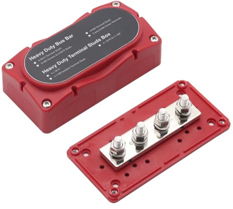 300A M8 Sammelschiene Messing Masseverteiler für Geländewagen Boot verteilerblock Wohnmobil Camper KFZ Heavy Duty Bus bar (Rot)