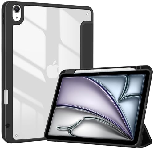 ProCase Hülle für iPad Air 11 Zoll (M4 2026/M3 2025/M2 2024)/ iPad Air 6/5/4 Gen 10,9 Zoll (2022/2020) mit Stifthalter, Case Cover mit transparenter Rückseitenschale Schutzhülle -Schwarz