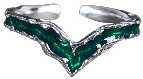 NicoWerk Damen Silberring Edel aus 925 Sterling Silber Strukturiert Grün Elegant Auffallend Türkisgrün Spitz Verstellbar Offen SRI940