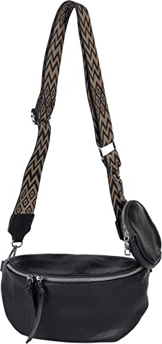 styleBREAKER Set de bolsos cruzados para mujer en forma de media luna, 2 piezas, con correa de hombro de patrón de rombos en zigzag 02012396, color:Negro