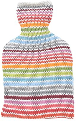 Pachamama Handgestrickter Wärmflaschenbezug und 2-Liter-Wärmflasche, mehrfarbige Streifen, handgefertigt, Fair-Trade