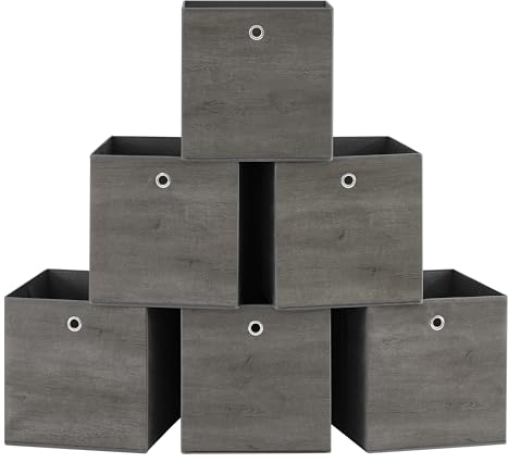 SONGMICS Aufbewahrungsbox, 6er Set, Ordnungsboxen, Oxford-Gewebe, Faltbox, 33 x 33 x 33 cm, Stoffbox, für Würfelregal, Organizer für Kleidung, nebelgrau RFB133G01