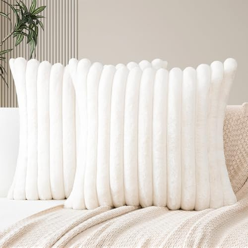 JOTOM 2er Set Doppelseitige Kunstpelz Plüsch Kissenbezüge, Dekorative Weich Kissenbezug Moderne Kissenhülle Sofakissen Zierkissenbezug für Wohnzimmer Schlafzimmer Deko (45x45cm, Beige)