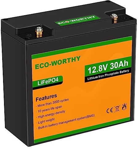 ECO-WORTHY LiFePO4 12V 30Ah Batterie mit BMS Schutz und 3000 Zyklen, Lithiumbatterie 12V für Wohnmobil,Solaranlage, Boot, Haushalt, Solarpanel Kit,Camping