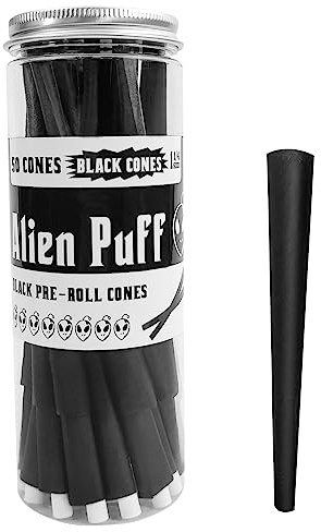 Alien Puff 50 Stück 1 1/4 Size Konisch Vorgedrehte Hülsen, 84mm Konisch Papiers Joint Hülse pre cones papers, rolling papers, (Schwarz) ）