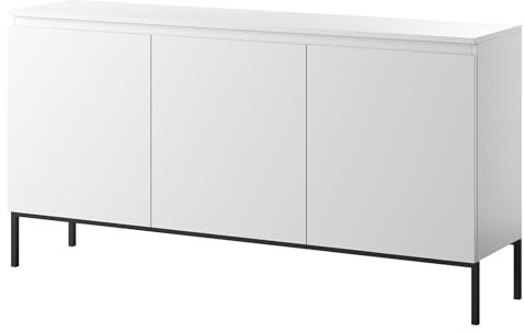 Selsey Kommode Schrank Aufbewahrungsschrank 150 cm 3 Türen 6 Fächer Weiß Schwarze Beine Bemmi