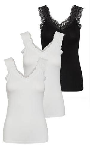 PIECES Damer Pcbarbera Lace Noos Bc Top, 2 x vit, 1 x svart, L