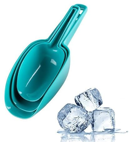 Set of 3 Ice Scoop, Plastic Kitchen Ice Scoop for Canisters or Ice Maker, Food Scoops for Canisters, Freezer, Flour, Dry Foods, Coffee Beans, Pop Corn, Pet Dog Cat Food (Blue)