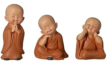 Vctitil Mini-Mönch-Buddha-Statue, glückliche lachende Buddha-Figur, Buddha-Statuen für Desktop-Ornament, Heimdekoration, Auto-Armaturenbrett, 3 Stück
