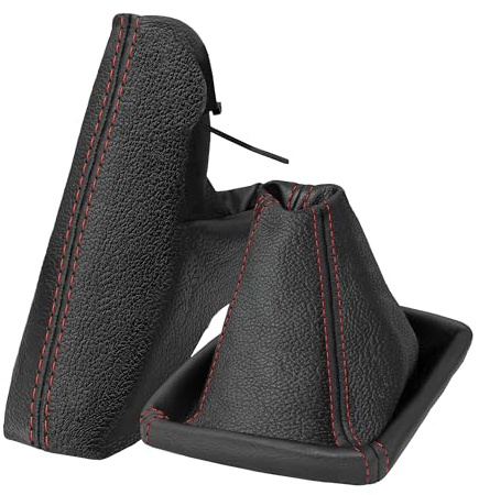Schaltsack für Opel Astra H Set mit Handbremsmanschette - Bj. 2004-2010 - Schwarz - Rot - Schaltmanschette Manschette für Schaltung & Handbremse Handbremssack - Abdeckung aus Echtleder - A0018-3