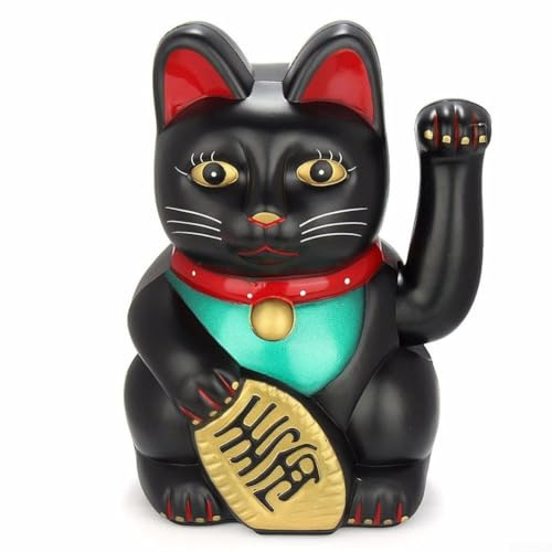 Gato de la suerte con brazo ondulado de 5 pulgadas, gato de la suerte eléctrico Rifeng que saluda para cajero, nuevo en tienda, decoración china Feng Shui para tiendas, restaurantes, habitación (negro
