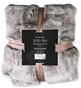 jilda-tex Wohn- Kuscheldecke Felloptik Rabbit Deluxe 750 GSM 150x200 220x240 cm Kunst-Felldecke (Nerzfell 220x240)