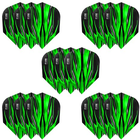 Harrows Fire Dart Flights | 5 x Sets Dart Flights (15 Flights insgesamt) | 100 Mikron Dart Flights | Premium Extra Stark, hergestellt in Großbritannien | Professionelles Dart Zubehör | Grüne Dart
