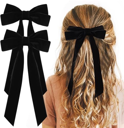 Kryzalite 2 Stück Samt-Haarschleifen, schwarze Haarband-Clips, große Herbst-Krokodilklemmen, Haar-Accessoires für Frauen, Mädchen, Kleinkinder, Kinder, Babys