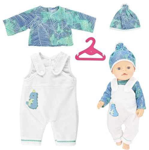 Puppenkleidung für 35-43cm, Babypuppe Kleidung Zubehör | Puppen Kleidung, Enthält Overall, Hut, Oberteil und Kleiderbügel, Geschenke für Mädchen Jungen (B)