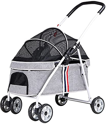 Hundewagen Faltbarer Hundebuggy Hundebox Transporttasche Mit Netzfenstern Schwenkbare Räder, Bremse, Haustier Transportwagen Hunde Jogger Buggy Katzen Wagen Bis 20 Kg Haustier Buggy (Color : Grey)
