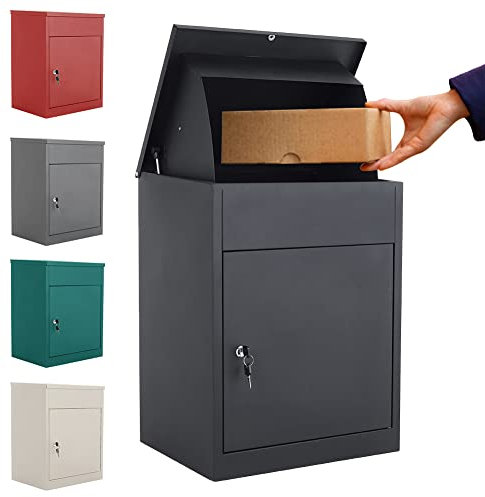 INMOZATA Parcel Box Outdoor Weatherproof Wall Mounted Delivery Box Smart Parcel Drop Box for Secure Multiple Large Delivery Packets & Mails Receiving (Black)
