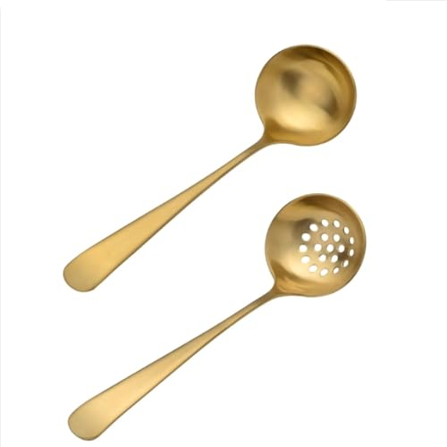 SLEDEZ Set di Cucchiai per Colino Cucchiaio Creativo for perdite di mestolo da zuppa in Rame, Cucchiaio for Uso Domestico con Manico Corto
