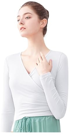 Chaqueta de Ballet Cruzada Chaqueta de Ballet for mujer, Top de baile envolvente tejido con cuello en V, camisa de baile de manga larga, Tops de Ballet de vendaje, camisetas de entrenamiento, trajes d