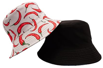 Amanda Jacobs Cappello alla pescatora con stampa peperoncini – Novità motivo cibo piccante | Cappello alla pescatora in cotone per uomini e donne | Cappello da sole per giardinaggio all'aperto
