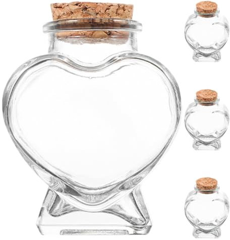 HOLIDYOYO 4pcs Heart-shaped Glass Wishing Bottles Cork Miniature Storage Jars for Crafts Decorative Use for Projects and Home Decor