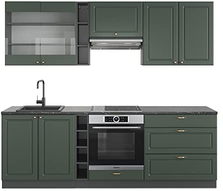 Vicco Küchenzeile Fame-Line, Grün-Gold Landhaus/Anthrazit, 235 cm, AP Anthrazit