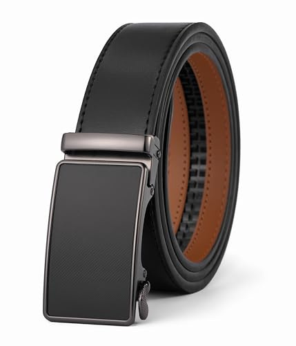 VRLEGEND Cintura Uomo, Cintura Uomo Pelle Cinta Uomo Cricchetto Automatica Fibbia 35mm con Scatola Regalo (Nero-22165, 150cm vita Regolabile)