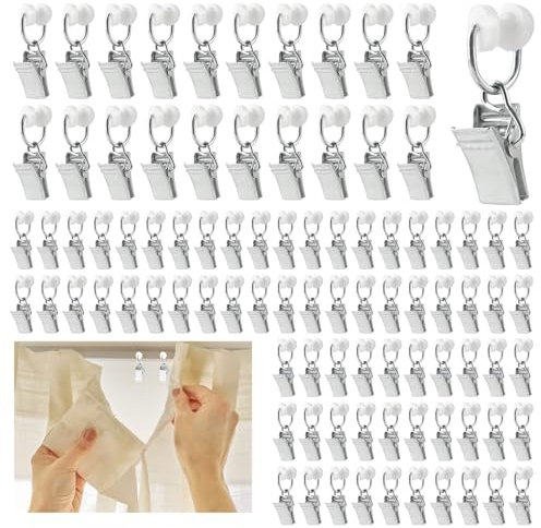 100 Stück Gardinenklammern für Schienen, T-Glider Vorhang Klammern, Riemenscheibe Vorhang Haken Gardinenröllchen,Vorhang Clips für T-Schienen
