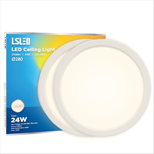 L5L3D LED Deckenleuchte, Φ28x3 CM 24W 2900LM 4000K Deckenlampe Weiß Küchelampe IP44 Wasserfest für Schlafzimmer Badezimmer Wohnzimmer Kella Flur, Ultra Dünn (2 Stücke)