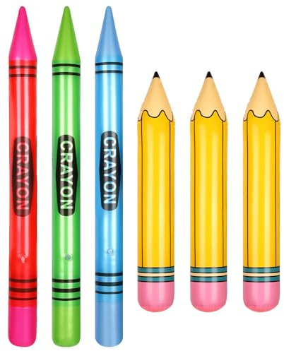 6 Uds Crayones Inflables, Grandes Lápiz Globo Lápices Inflables Gigantes Neón Globos para el Regreso a Clases Crayones Gigantes para el Hogar el Aula la Fiesta Decoraciones