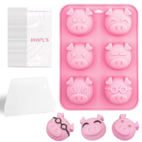 Silikon Backform Schwein, Schweinegesicht Form für Backblech | Cupcake Formen Schweinchen,Silikonform für Schweinchen Mit OPP-Beutel 100+ Schaber,für Gelee, Fondant, harte Süßigkeiten