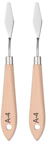 sourcing map 2Pcs Palette Knives Painting Tool 7.09 Stainless Steel Blade Spatula Painting Pallet Knife with Hole Design Wood Handle for Oil Acrylic Canvas Color Mixing