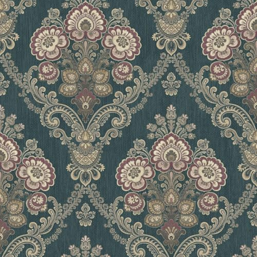 Indian Paisley Damask Teal Wallpaper - Classic Traditional Floral Patterns - Acrylic Coated Paper Stylish Feature Wall
