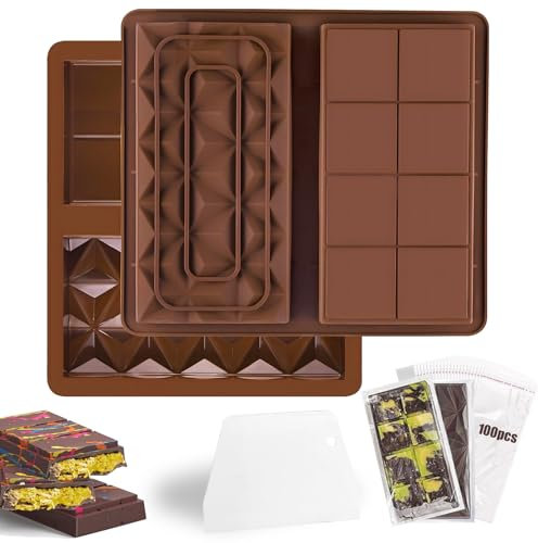 Moule à chocolat en silicone, moule à chocolat profond avec grattoir et sac, moule à chocolat antiadhésif extra profond pour chocolat, praline, bonbons