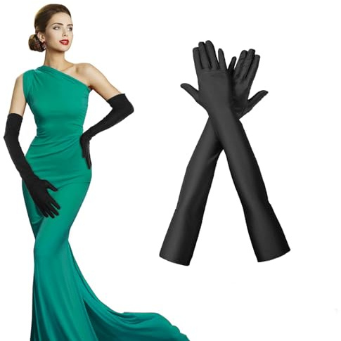 QEEROYO Handschuhe Lang, 1 Paar Handschuhe Elegant Damen, Satin Classic Abendhandschuhe, Abendhandschuhe Lang Opernhandschuhe, 1920er für Opera Party Halloween Karneval Party Kostüm Braut