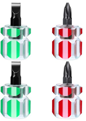 Mabor 4 Stück Kurz Schraubendreher Mini Schraubendreher 0,6cm Flach Kreuzschraubendreher für DIY-Teilemontage kleine Räume Nähmaschinenwartung