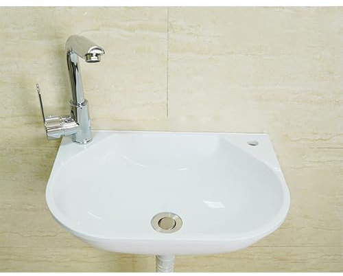 XRB2050 Bianco Lavamani, Lavello Parete, Lavello da Bagno Lavabo da Appoggio per Lavanderia Garage Bagno Guardaroba WC Giardino Campeggio Cantina 42x30x14 cm E Rubinetto dell'acqua Calda e Fredda