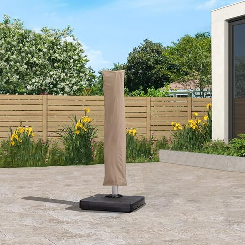 PURPLE LEAF Garden Parasol Cover UV Resistant Outdoor Offset Cantilever Umbrella Cover with Zipper and Rod for Patio (Beige, Middle)