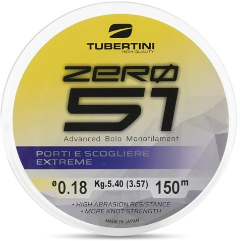 Tubertini Monofilo da Pesca ZERO 51 PORTI E SCOGLIERE EXTREME - Alta resistenza e Precisione - da 150 mt - 300 mt - 1000 mt - dal diametro Ø 0.18 al diametro Ø 0.30