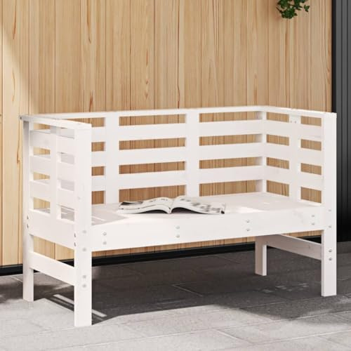 JHQHSM Gartenbank, Sitzbank Outdoor Bank im freien Gartenbank wetterfest Outdoorbank Gartenmöbel Bank Geeignet für Hinterhof Garten Terrasse Veranda Weiß 111,5x53x71 cm Massivholz Kiefer