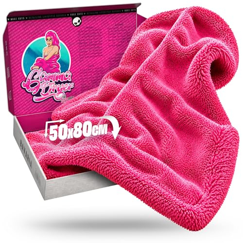 Nuke Guys Auto Trockentuch extrem saugstark & lackschonend | Gamma Dryer XXL 50x80cm Pink | 1400 GSM Mikrofaser Tuch zum effizienten Trocknen nach der Autowäsche | Mikrofasertuch