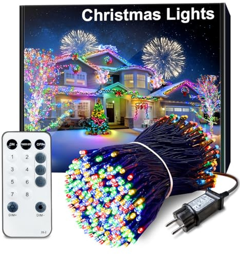 Christmas Tree Lights 35M, 300 LED Christmas Lights Outdoor Multicolor | Mains Powered, Memory& Timer, 8 Modes, 4 Brightness, Connectable 3 Sets, IP65 Waterproof, for Christmas Decoration